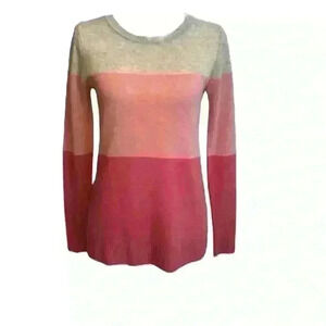 Nanette Lepore 2-Ply 100% Cashmere Knit Crew Neck Beige/Pink Sweater Women Small